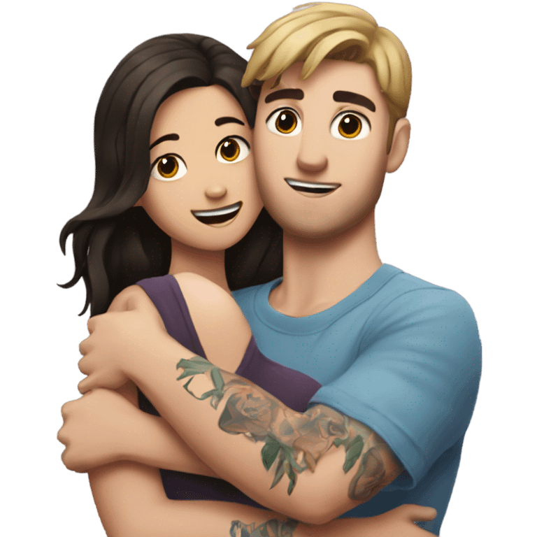 mr beast with tattoos hugging brunette girl emoji