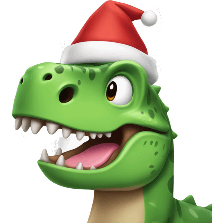 Happy dinosaur with Santa’s hat emoji