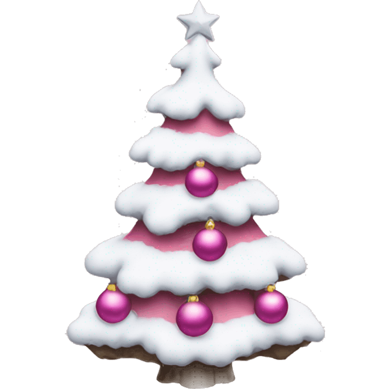 Christmas tree with pink ornaments and white snow emoji