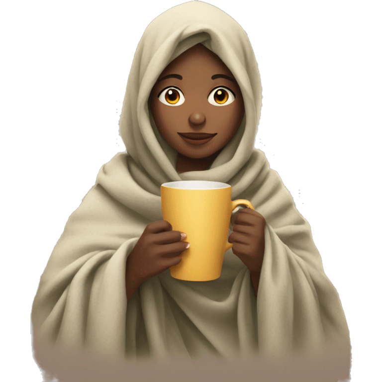 Girl drinking tea with blanket on emoji