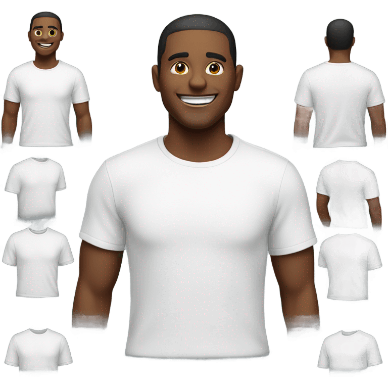 smiling man in white t shirt front and back emoji