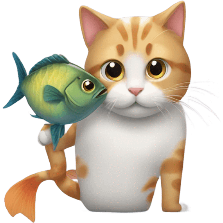 Cat with a fish friend emoji