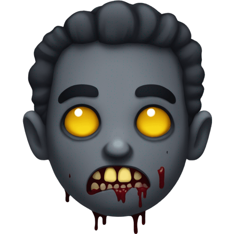 zombie vampire with a dark monochrome skin and a sad face with yellow teeth and blood emoji