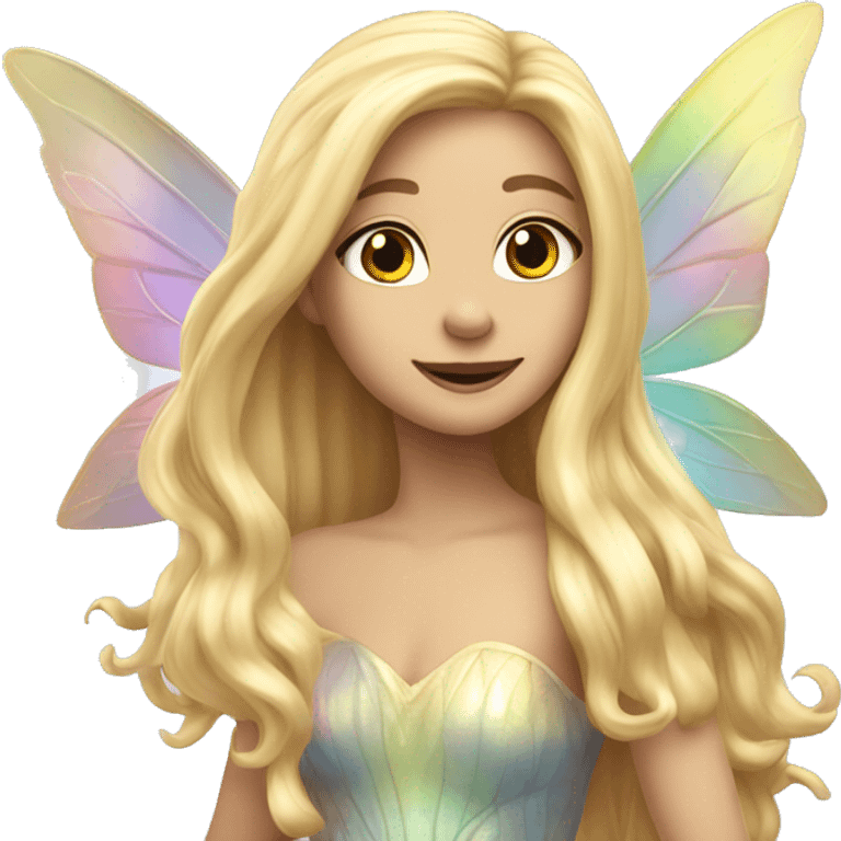 Iridescent fairy flying long hair blonde full body emoji