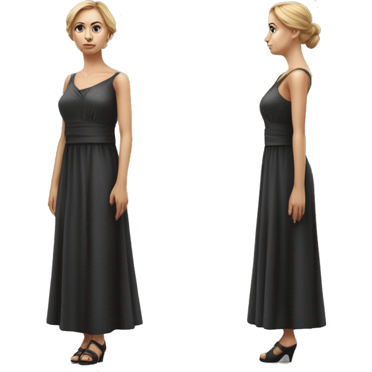 Russian woman full length in dress photorealistic serious emoji