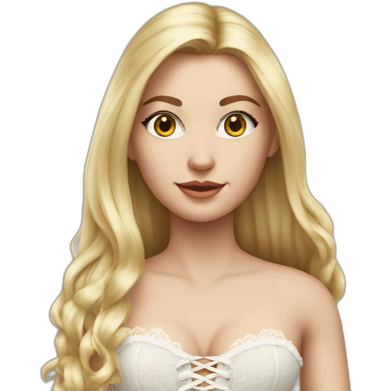 hyperrealistic caucasian blonde female, long straight hair, white lace-up bustier emoji