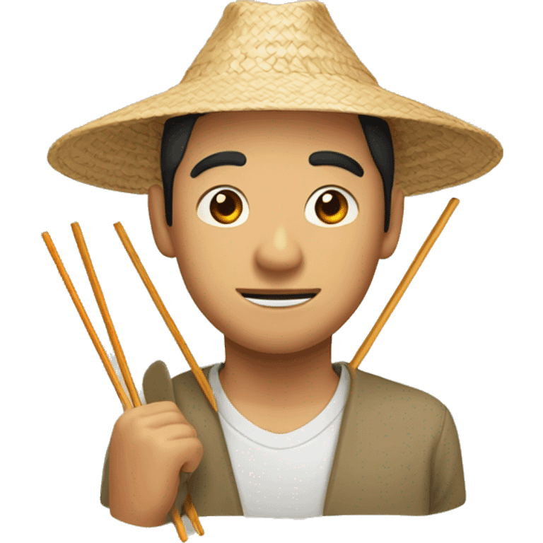 Asian man with chopsticks and a straw hat emoji