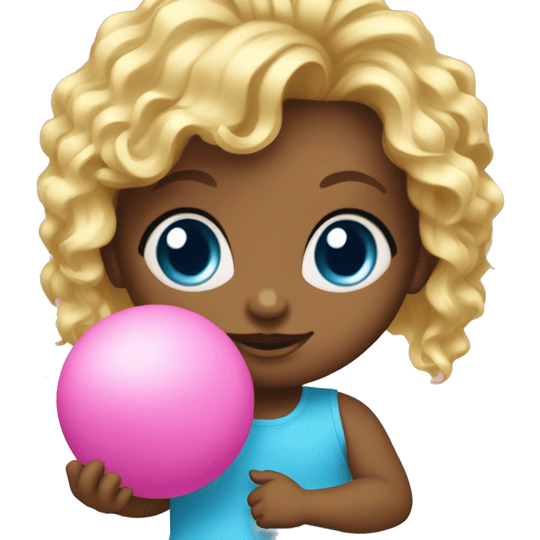 Cute Baby girl with a pink ball, blue eyes and golden hair emoji