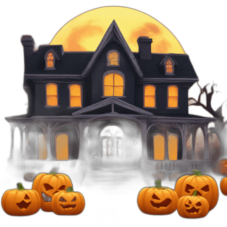 halloween mansion with pumpkins around emoji