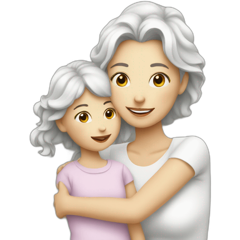 White colour mom and daughter happy  emoji