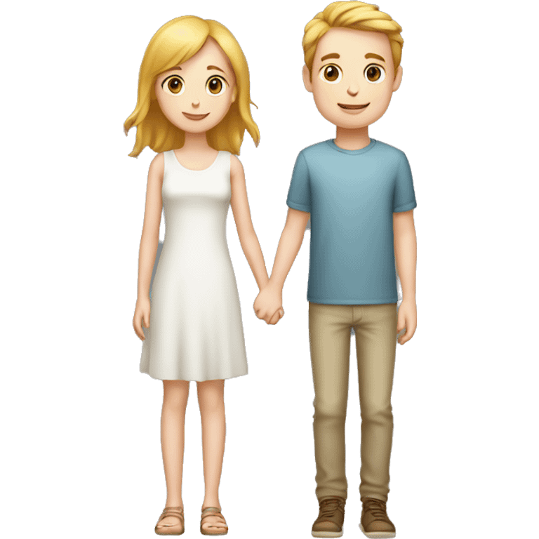 A tall 1m90 boy holding hands with a beautiful 1m57 girl, white skin. emoji