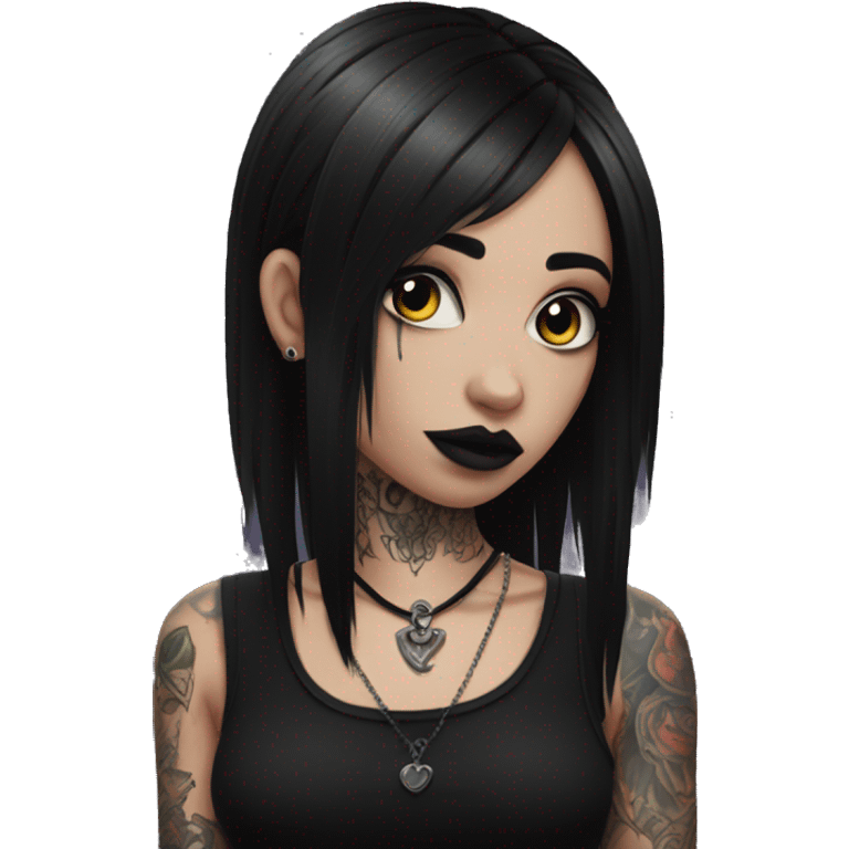 Goth girl, dressed in black, with piercings and tattoos emoji