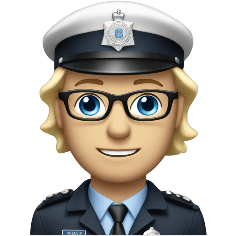 British policeman with blue eyes and blonde and glasses hair emoji