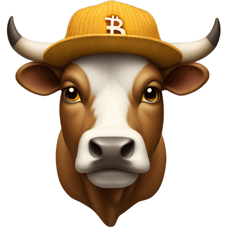 Bull ready to charge wearing bitcoin hat emoji