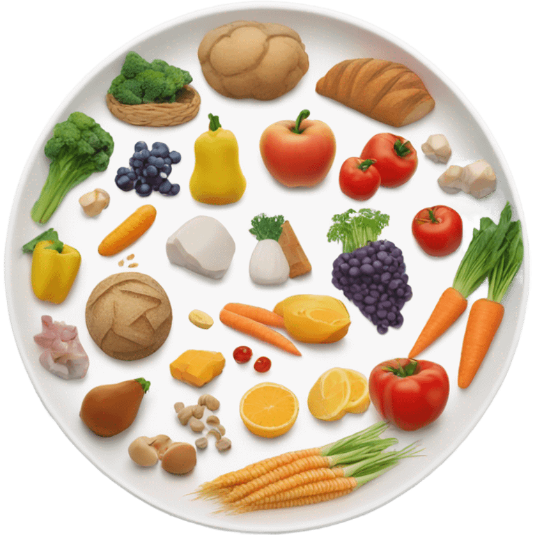 round white plate with healthy food emoji