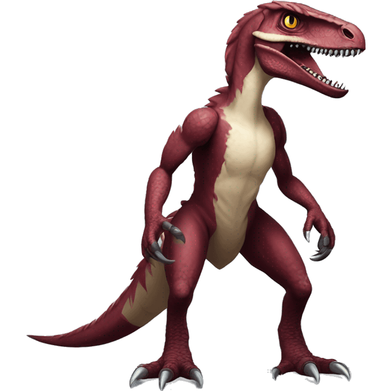 Maroon edgy badass velociraptor-Digimon, full body emoji