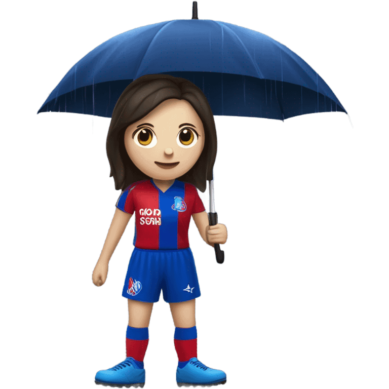  White Lady with dark hair Crystal palace football supporter in the rain emoji