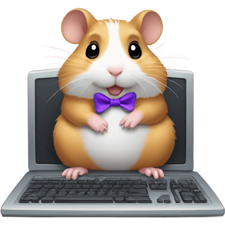 Hamster with bow typing on computer  emoji