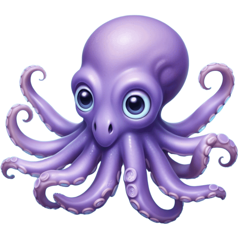 Cinematic Noble Baby Octopus Portrait Emoji, Poised and graceful, with a soft, rounded, slightly translucent body in a dreamy light blue-purple hue, large, glistening eyes full of quiet intelligence and mystery, delicate, flowing tentacles curling gently, Simplified yet sophisticated features, highly detailed, glowing with a soft, ethereal oceanic radiance, high shine, elegant and serene, stylized with an air of deep-sea wonder, focused and tranquil, soft glowing outline, capturing the essence of an otherworldly, intelligent little cephalopod, floating effortlessly in the gentle ocean currents! emoji