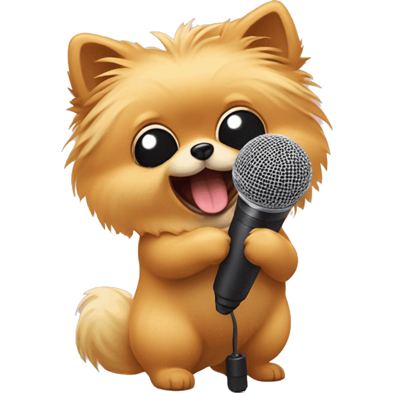 Pomeranian singing with a microphone in his hand  emoji