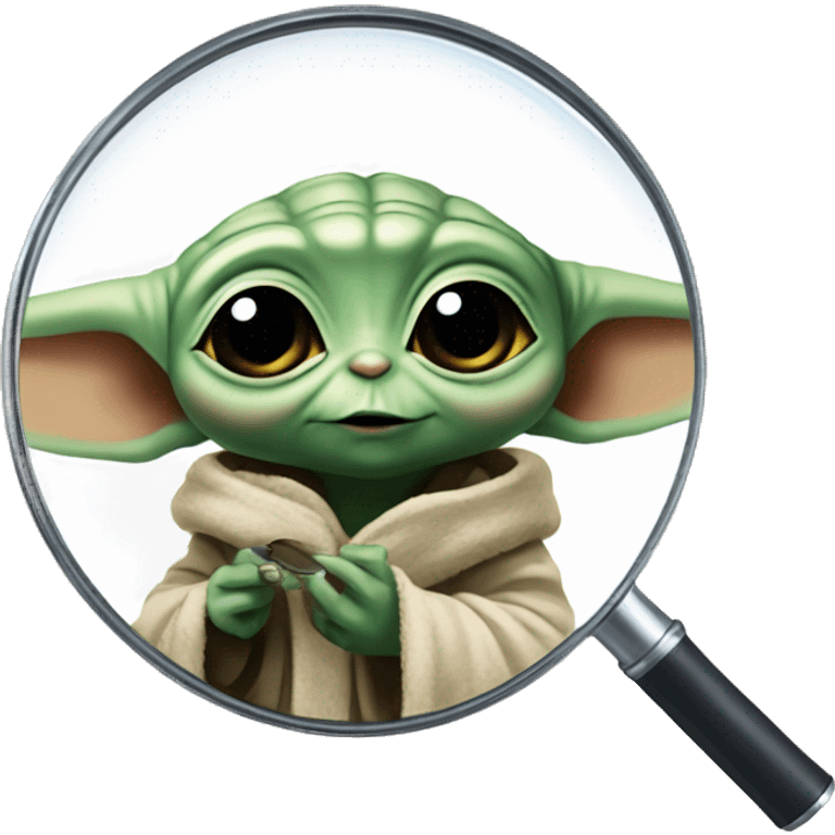 Baby Yoda looks through a magnifying glass emoji