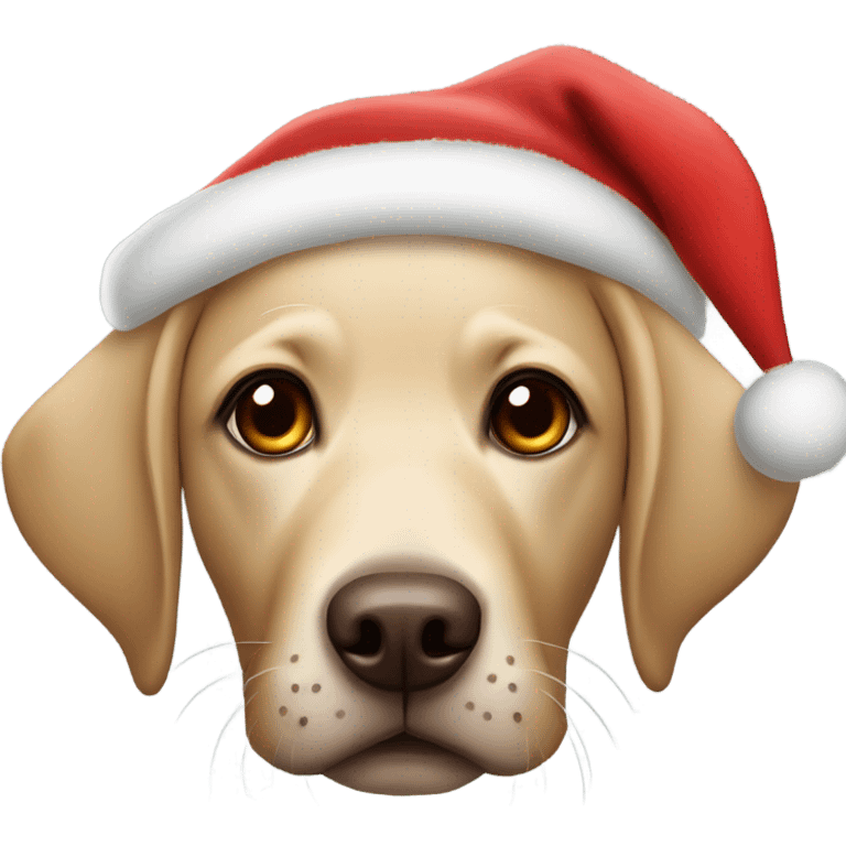 labrador with big brown eyes wearing a floppy santa hat emoji