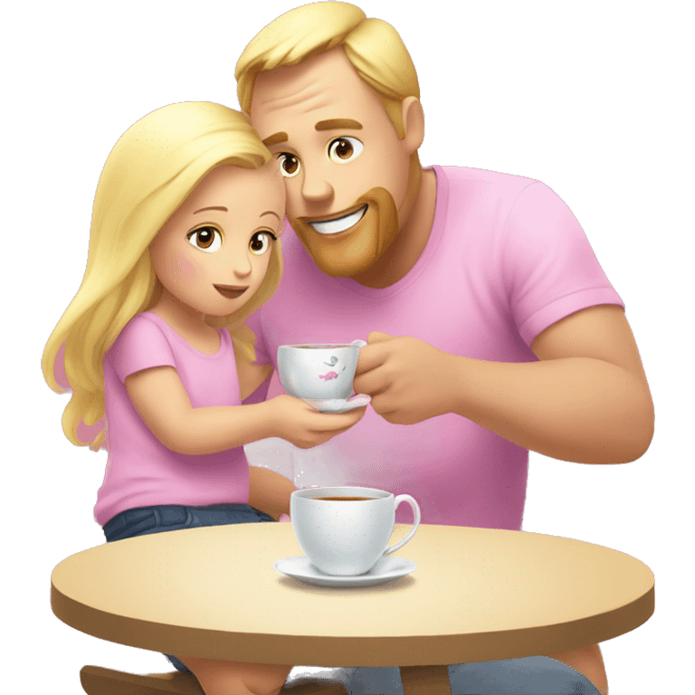 blonde dad drinks tea in pink cup with his babydaughter emoji