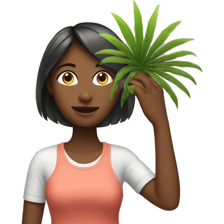 Woman showing a large palm emoji