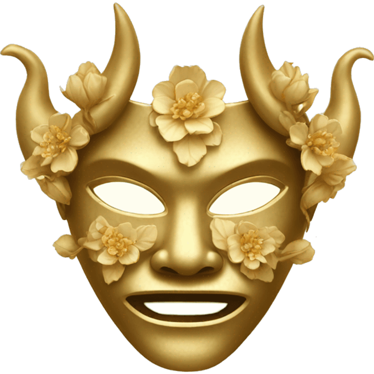 Golden feminine oni mask with floral pattern on it  emoji