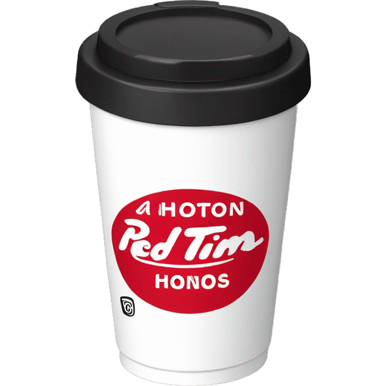 “Red Tim Hortons coffee cup with large white ‘Tim Hortons’ logo in script, black plastic lid, and a simple, clean design.” emoji