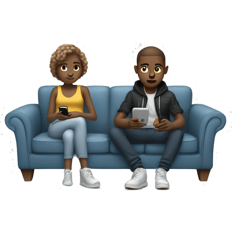 White Boy and Girl in cool clothes watching phones on a Couch emoji