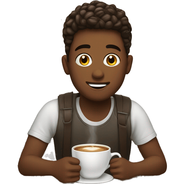 boys enjoying coffee indoors emoji