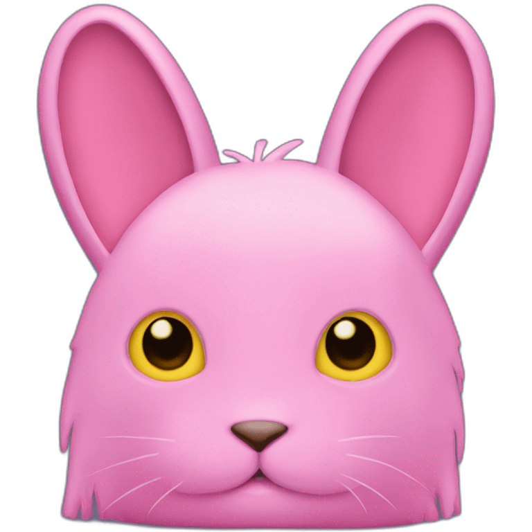 rabbit pink hands hide eyes, wears teeshirt yellow emoji