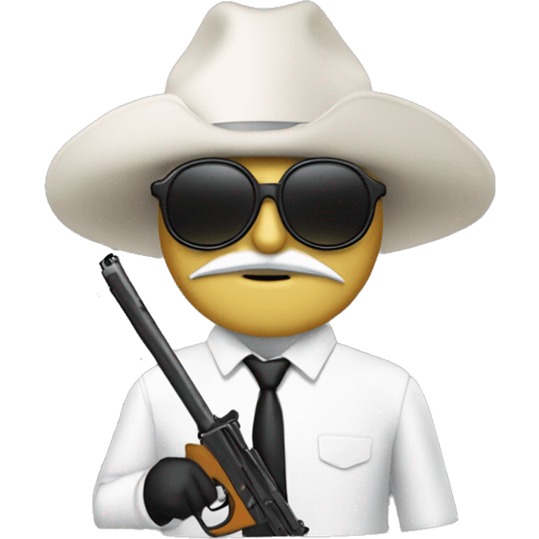 Conejito blanco con gafas negras y una pistola con forma de zanahoria emoji