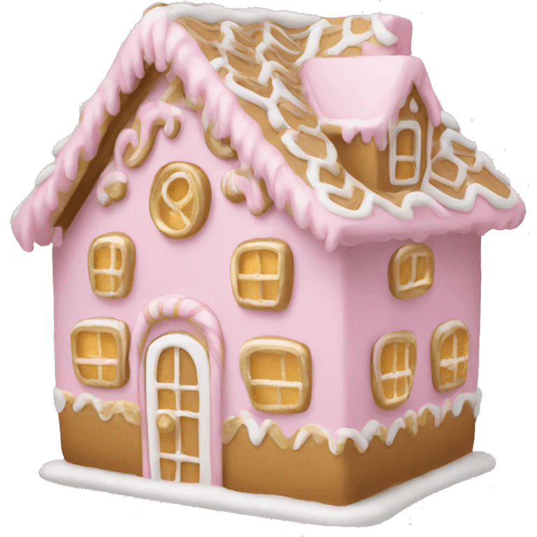 light pink and gold and white gingerbread house emoji