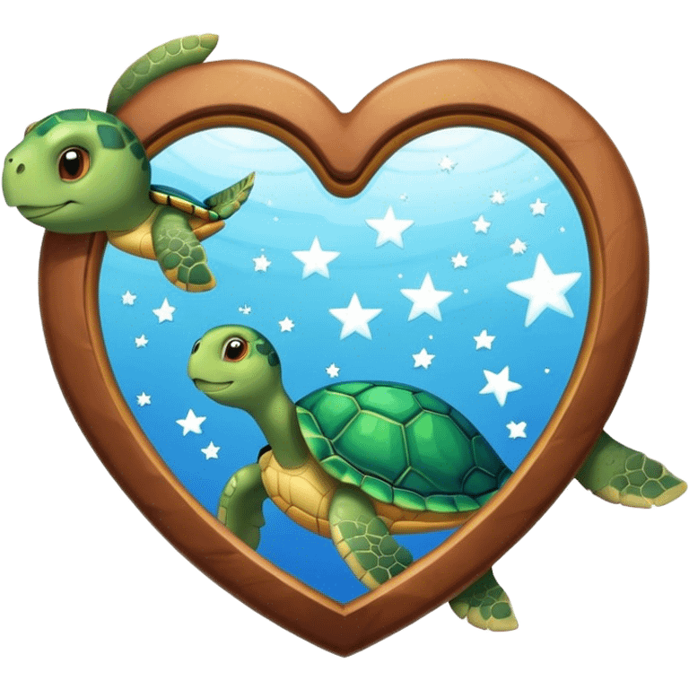 Heart shaped Mirror with turtle and stars emoji