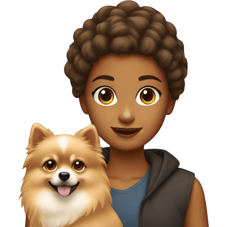 Young tanned girl with Pomeranian emoji