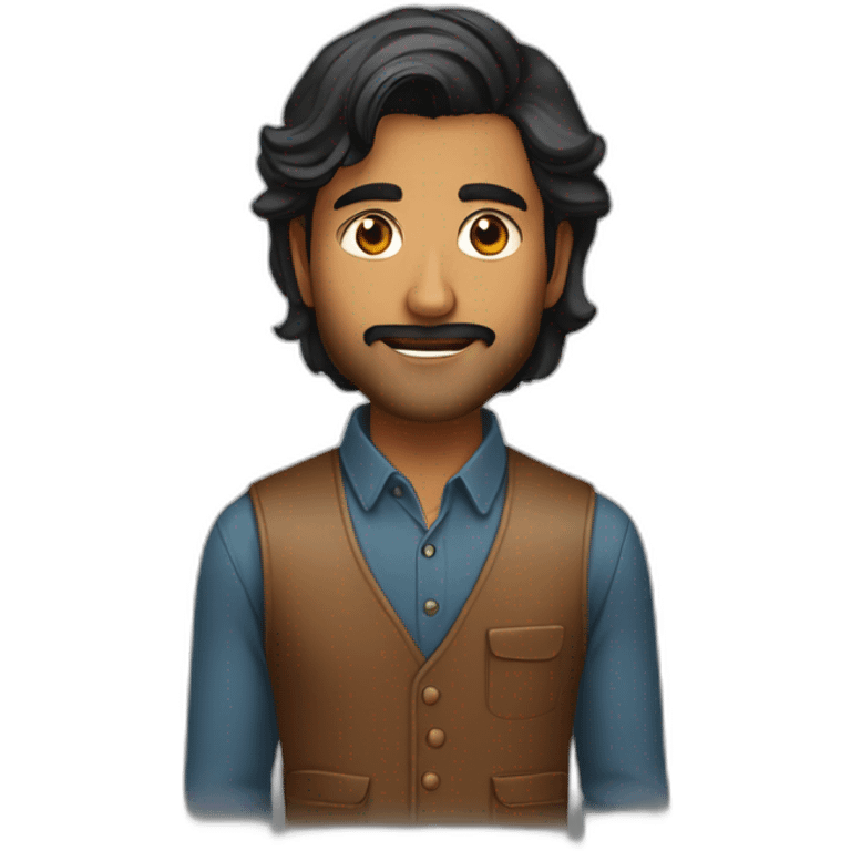 Indian man in his 20s with a light beard thicker near the chin and stylish hair which is long on one side covering the top of the ear emoji