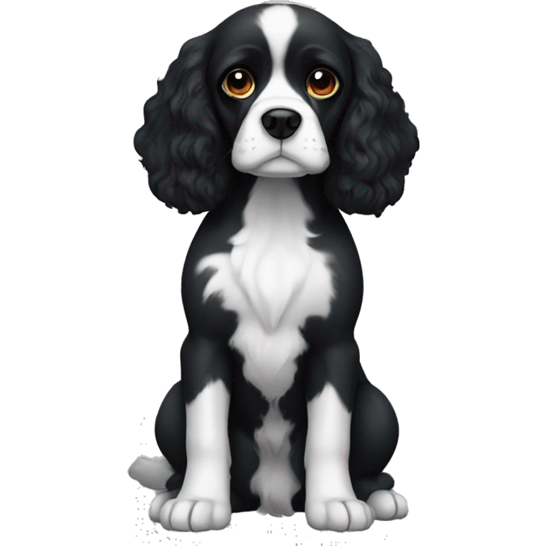 Small completely black king spaniel with black fur on face and white stripe on chest emoji