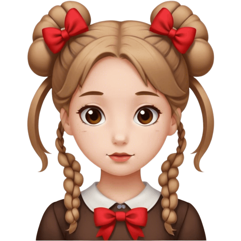 school girl with  2 bunns bow red hair  in brown dress  emoji