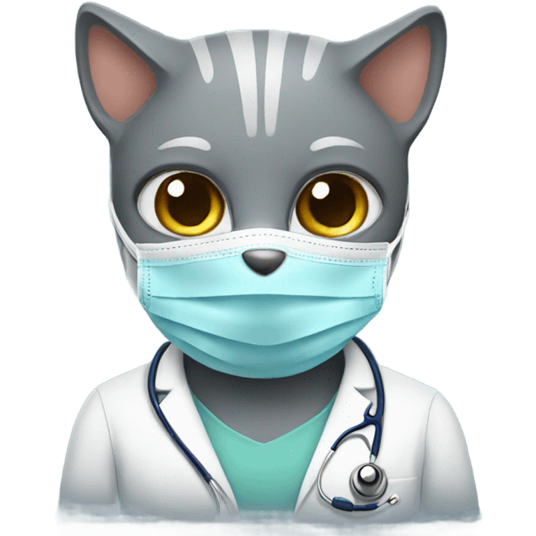 Grey cat wearing doctors mask emoji