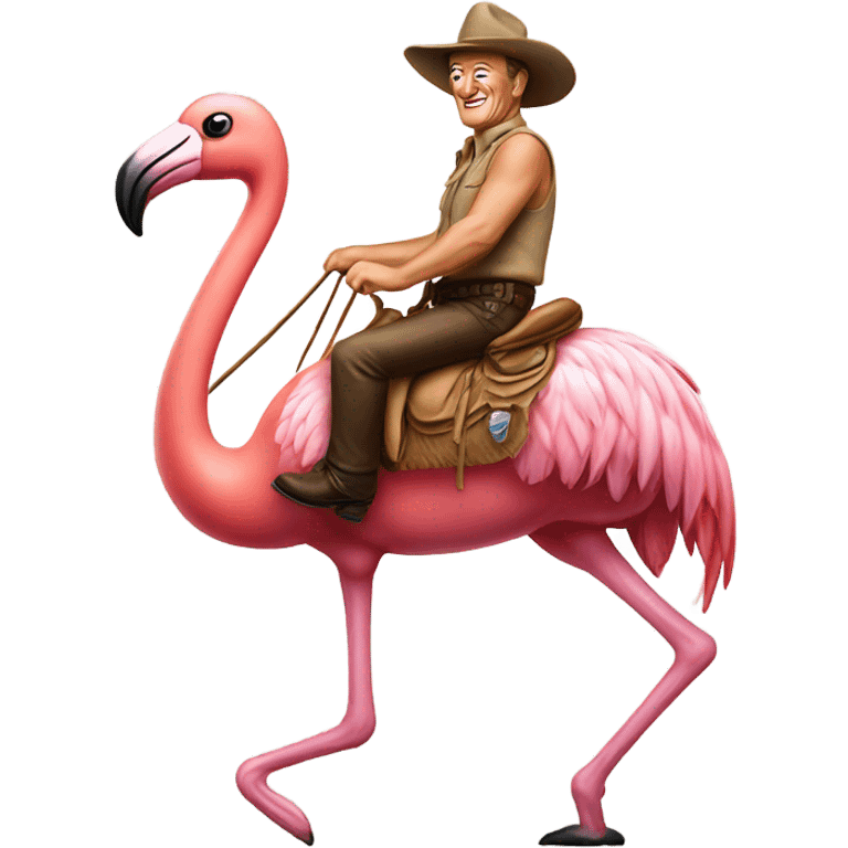 John Wayne riding a flamingo emoji