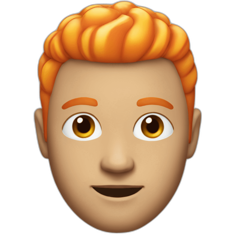 white men with orange fruit in his head, style like memoji emoji