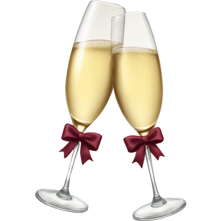 Two glasses of champagne cheering with burgundy bows emoji