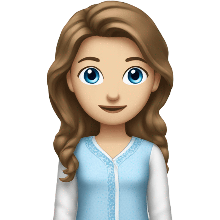 caucasian female brown hair blue eyed pajamas emoji