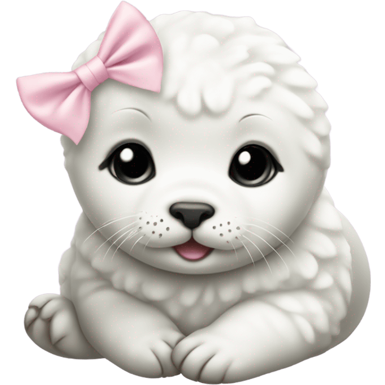 cute baby white harp seal with a light pink bow emoji