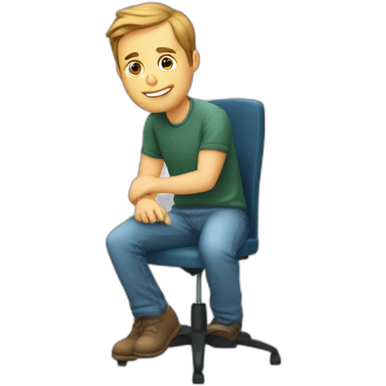 A 44-year old white male elearning developer sitting with sitting in emoji