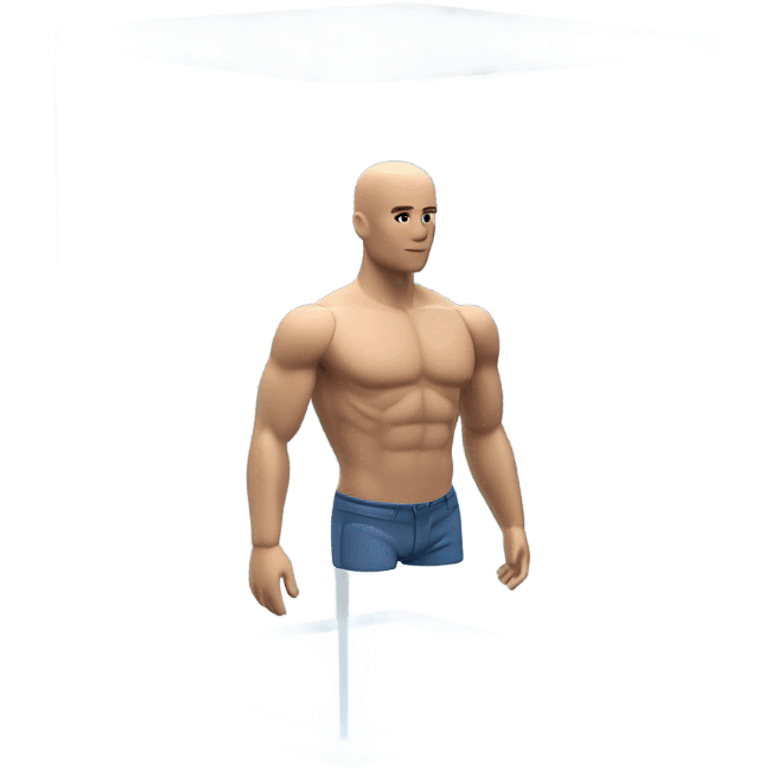 male mannequin abs cubes inside a glass cube on a stand isometric view emoji