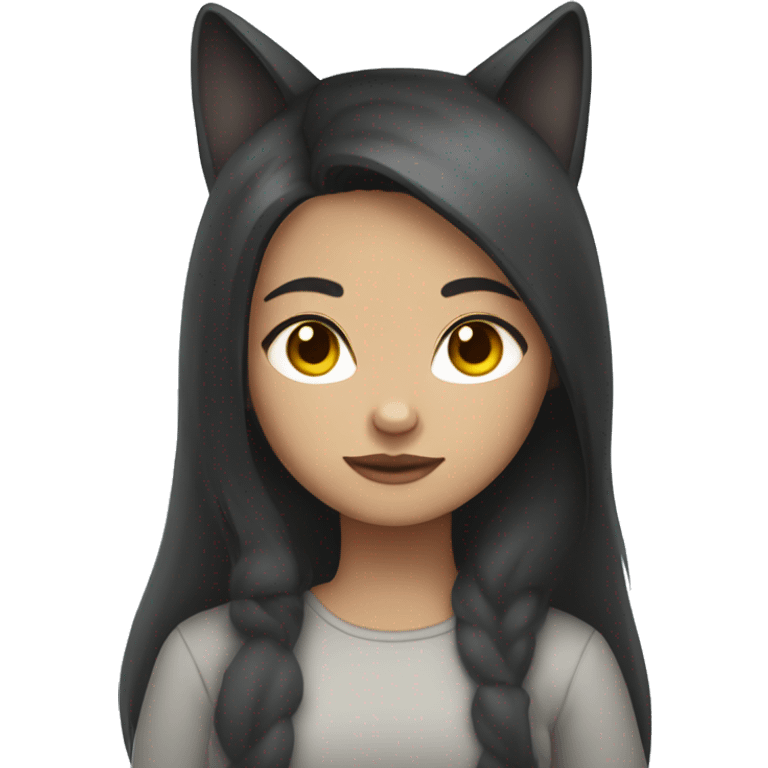 Girl with dark hair light skin and gray cat emoji