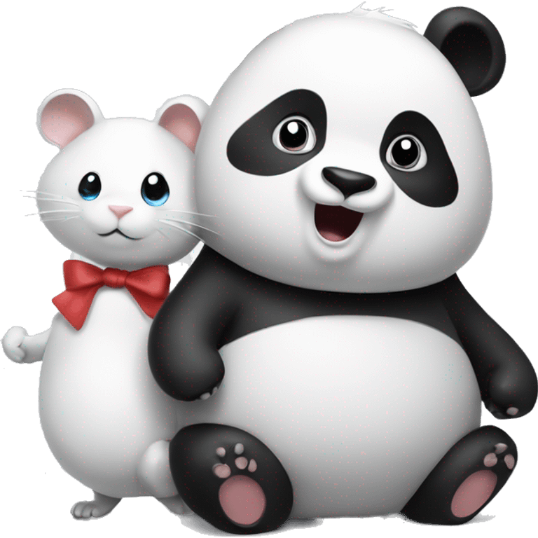 Panda on top a big white mouse with a bow on his back, shocked emoji